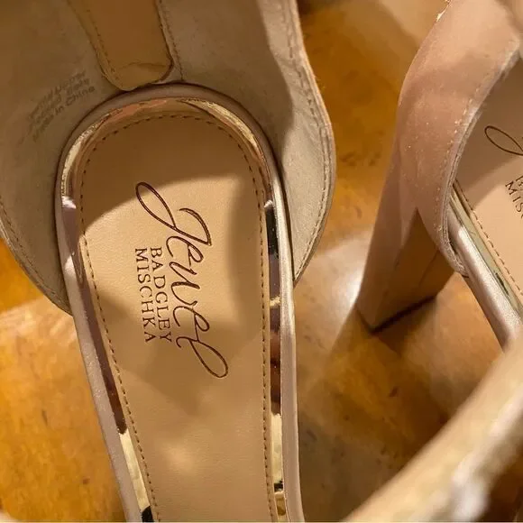 Jewel Badgley Mischka Champagne Lexie Knotted Platform Block Heel Size 9.5 - Picture 8 of 10